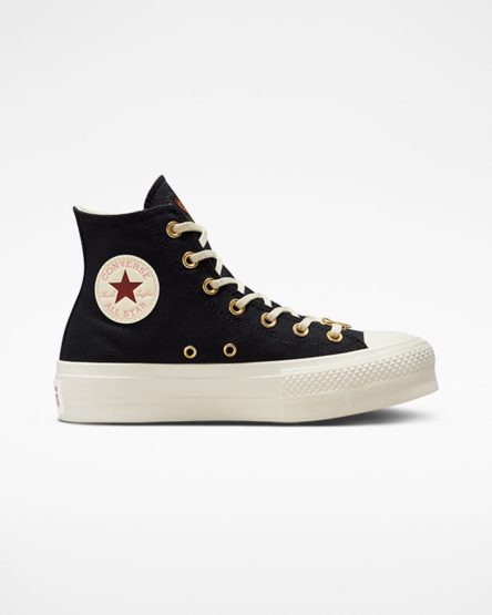 Topanky Na Platforme Converse Chuck Taylor All Star Lift Hearts Vysoke Damske Čierne Tmavo Červené | SK HUFRN3